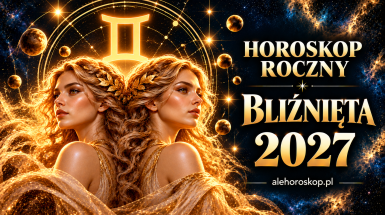 Horoskop roczny Bliźnięta 2027 – symbol znaku Bliźniąt i dwie kobiece postacie