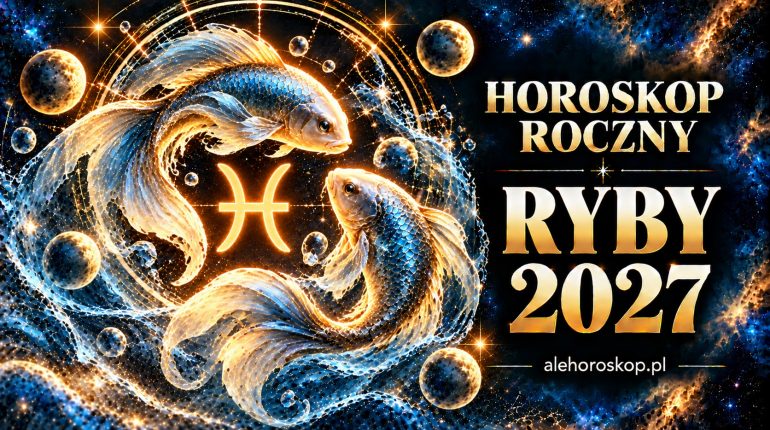 Horoskop roczny Ryby 2027 – dwie ryby i symbol znaku zodiaku