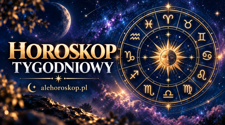 Horoskop tygodniowy – koło zodiaku z 12 znakami astrologicznymi na tle gwiaździstego nieba