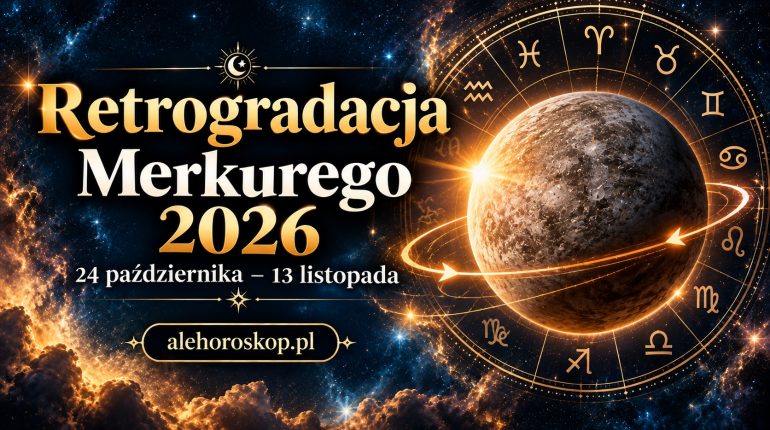 Retrogradacja Merkurego 2026 – ilustracja planety Merkury na tle gwiazd i symboli astrologicznych