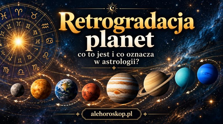 Retrogradacja planet – ilustracja Układu Słonecznego z planetami i strzałkami symbolizującymi ruch wsteczny.